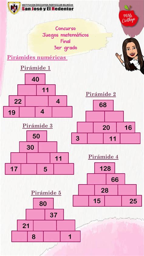 Pirámides Numéricas exercise for tercero de primaria