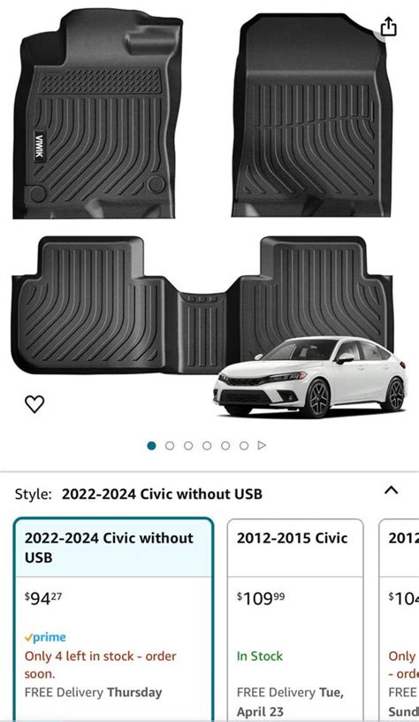 Massachusetts 2022 2024 Honda Civic Hatchback VIWIK Weathertech Style