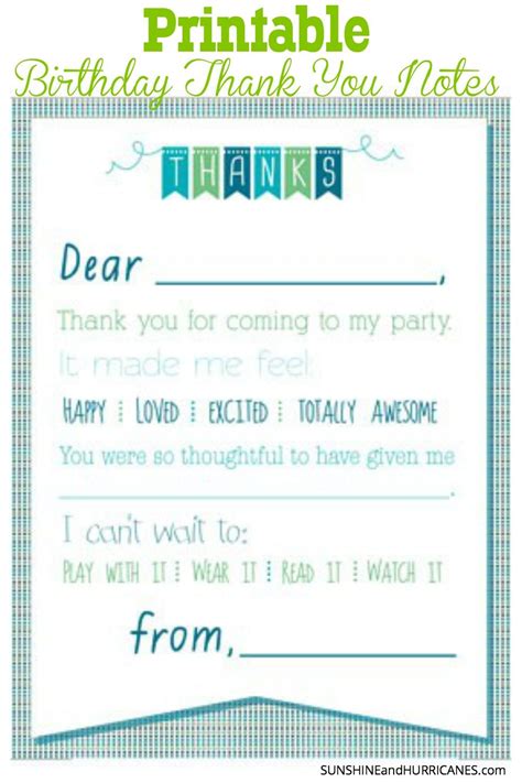 Printable Birthday Thank You Notes Birthday Thank You Notes Thank