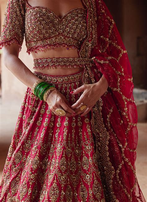 DEEP RED RAW SILK LEHENGA CHOLI SET Meraki