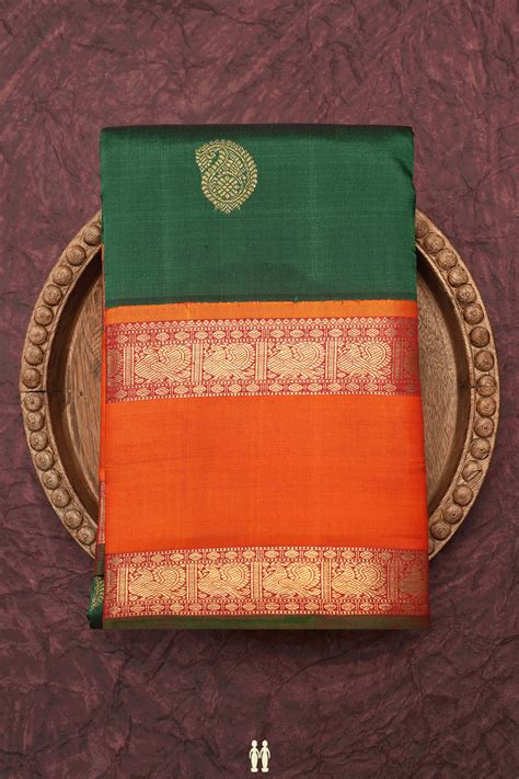 Paisley Zari Motifs Dark Green Kanchipuram Silk Saree Sundari Silks