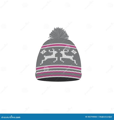 Grey And White Knitted Winter Hat Stock Vector Illustration Of Grey Color 302794066