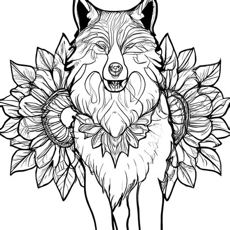 Spirit Wolf With Flowers Mandala Coloring Page Creative Fabrica