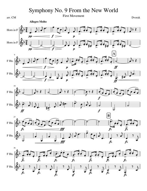 Symphony No 9 From The New World Sheet Music For French Horn Brass