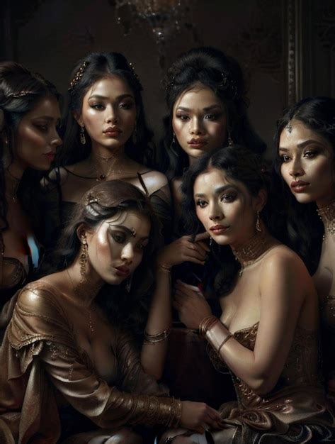 Grupo De Hermosas Mujeres Orientales Al Estilo Del Siglo Xix Foto