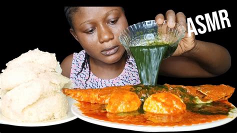 African Food Mukbang Stew Eggs Fish And Ewedu With Garri Fufu Nigeria