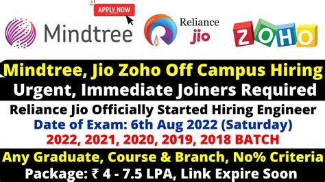 Mindtree Zoho Reliance Jio Again Started Off Campus Drive