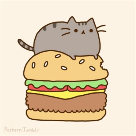 Pusheen Has A Hamburger Gatito Pusheen Gatos Kawaii Gato Del Kawaii