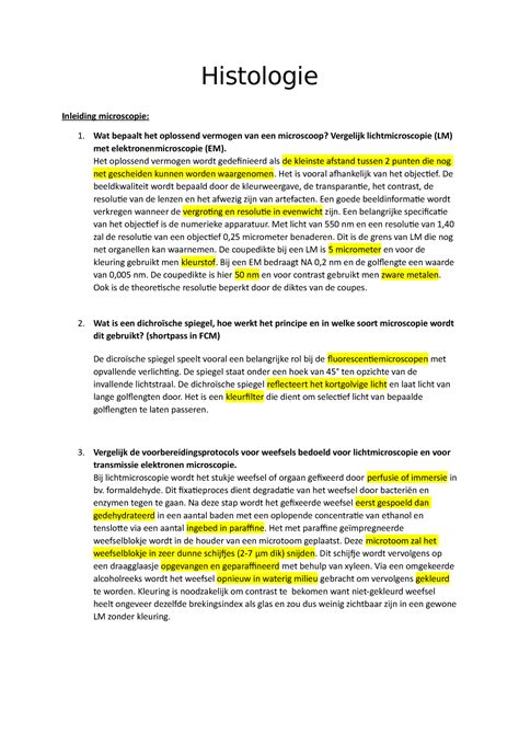 Histologie Samenvatting Histologie Inleiding Microscopie Wat