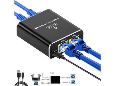 Upgrade Ethernet Splitter 1 To 3 High Speed 1000mbps Lan Splitter With Usb Power Cable Rj45