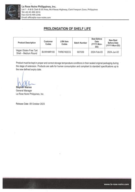 Calam O Eu Shelf Life Extension Letter