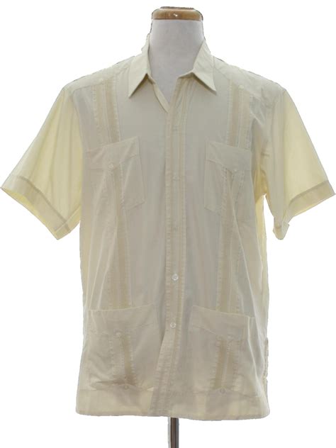 80s Retro Guayabera Shirt 80s Guayabera Yucatecas Mens Cream