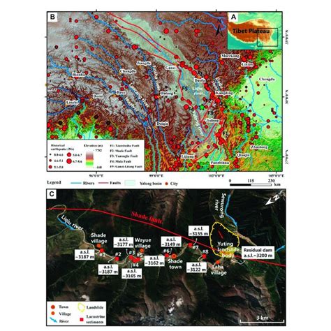 Study Area And Yuting Landslide Dammed Lake A Map Of The Tibetan