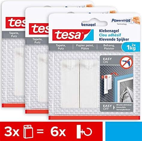 tesa Powerstrips Klebenagel für Tapeten und Putz 1kg Tragkraft 6