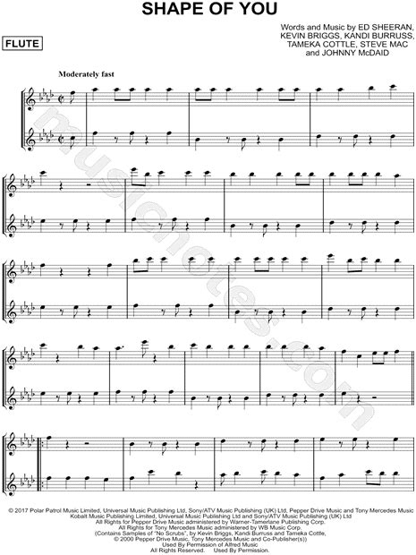 Ed Sheeran Shape Of You Flute Duet Sheet Music In F Minor Download And Print Sku Mn0184673