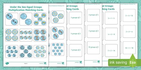 KS1 Under The Sea Equal Groups Multiplication Matching Cards