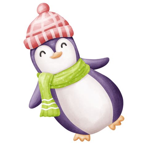 Cute Penguins Christmas Watercolor Clipart Png