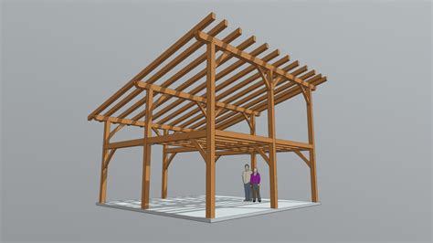 24x24 Timber Frame Shed Roof With Loft 3d Model By Timber Frame Hq