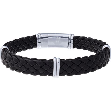 Bracelet acier cuir noir italien tressé largeur 1cm 10 composants