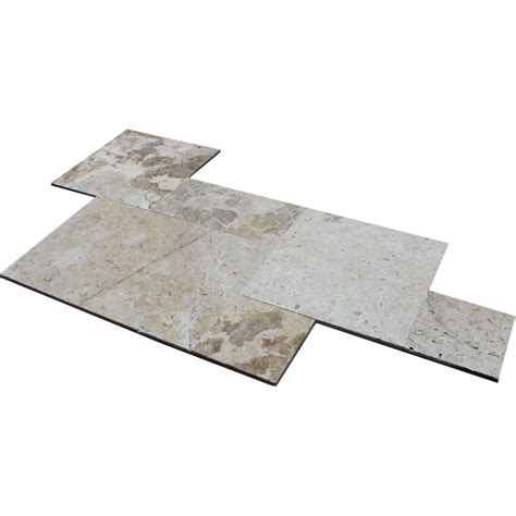 Travertine Tile Latte Tumbled French Pattern Set 12mm