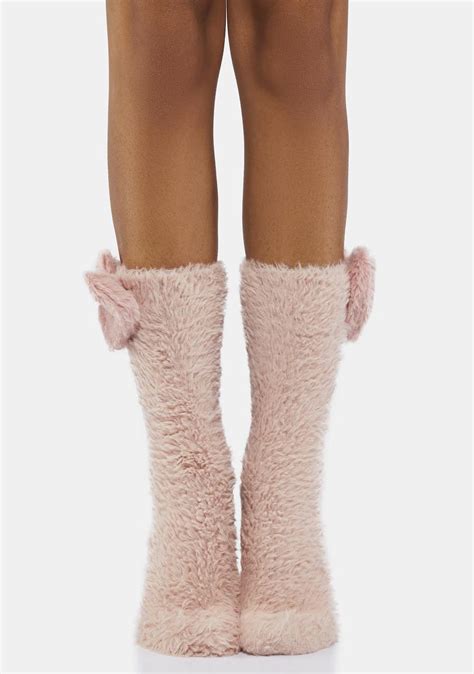 Large Heart Detail Fuzzy Socks Light Pink Dolls Kill