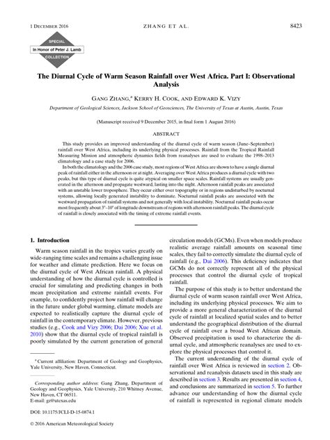 Pdf The Diurnal Cycle Of Warm Season Rainfall Over West Africa Part I Observational Analysis