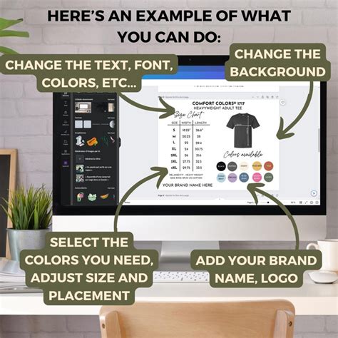 Comfort Colors 1717 Editable Color Chart Size Chart Bundle Customize