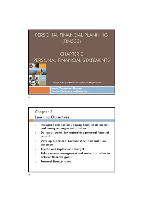 FIN533 CHAPTER 2: Personal Financial Statements & Budgeting Strategies