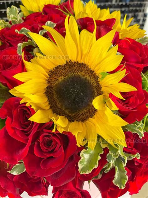 Sunflower And Red Rose Bouquet - Miami Party Decor