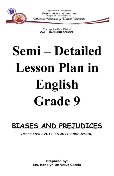 Semi Detailed Lesson Plan English Grade 9 Concepcion East District