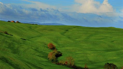 Nature Landscape Clouds Hill Italy Tuscany Grass Field Trees