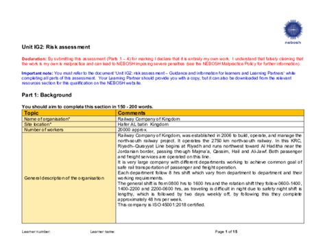 Pdf Nebosh Unit Ig2 Risk Assessment