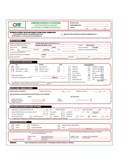 Solicitud De Servicio Bajo Regimen De Aportaciones Cfexlsx Fuerza