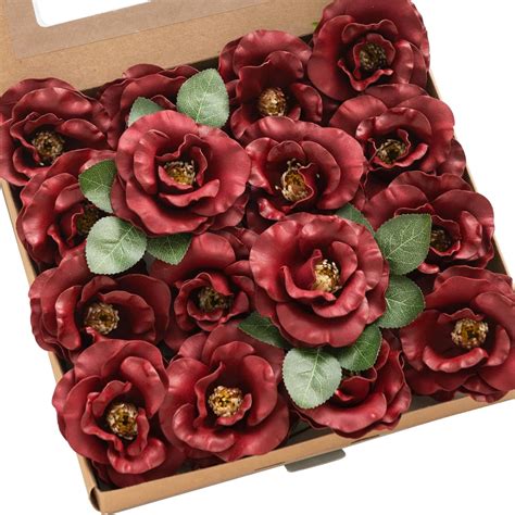 Amazon Ling S Moment Artificial Flowers Ruby Camellia Burgundy Red