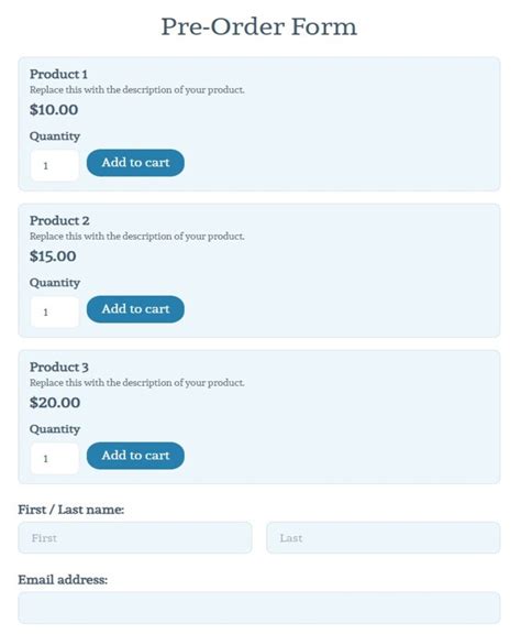 Pre Order Form Template 123FormBuilder
