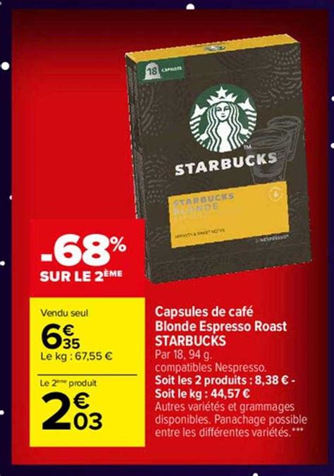 Promo Capsules De Caf Blonde Espresso Roast Starbucks Chez Carrefour