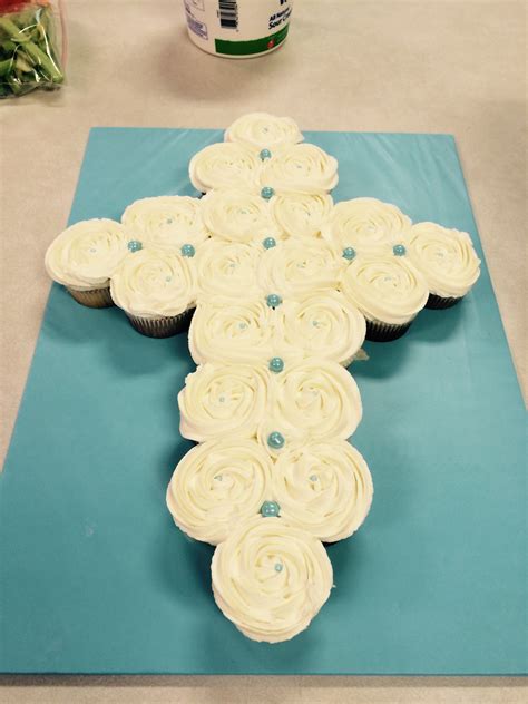 Cross Cupcake Cake For Baby Boy Baptism See Note For Recipes And