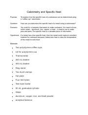 Calorimetry Pdf Calorimetry And Specific Heat Purpose To Explore How