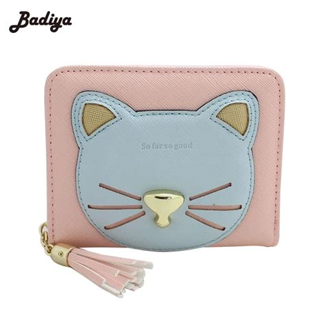 Korean Style Cute Wallets Card Holder For Woman Patchwork Cartoon Cat