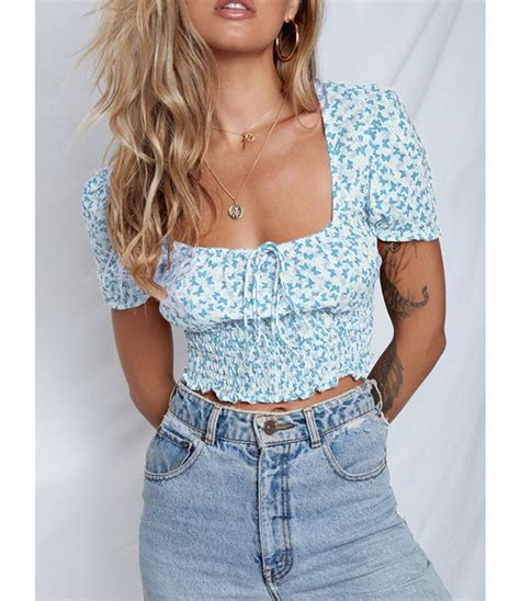 Puff Sleeve Floral Print Crop Top