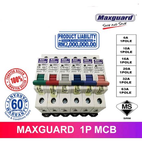 MAXGUARD 1 Pole 6kA Miniature Circuit Breakers MCB 6A 10A 16A 20A