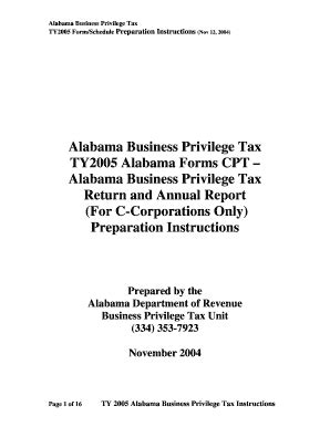 Fillable Online Revenue Alabama Alabama Business Privilege Tax TY2005