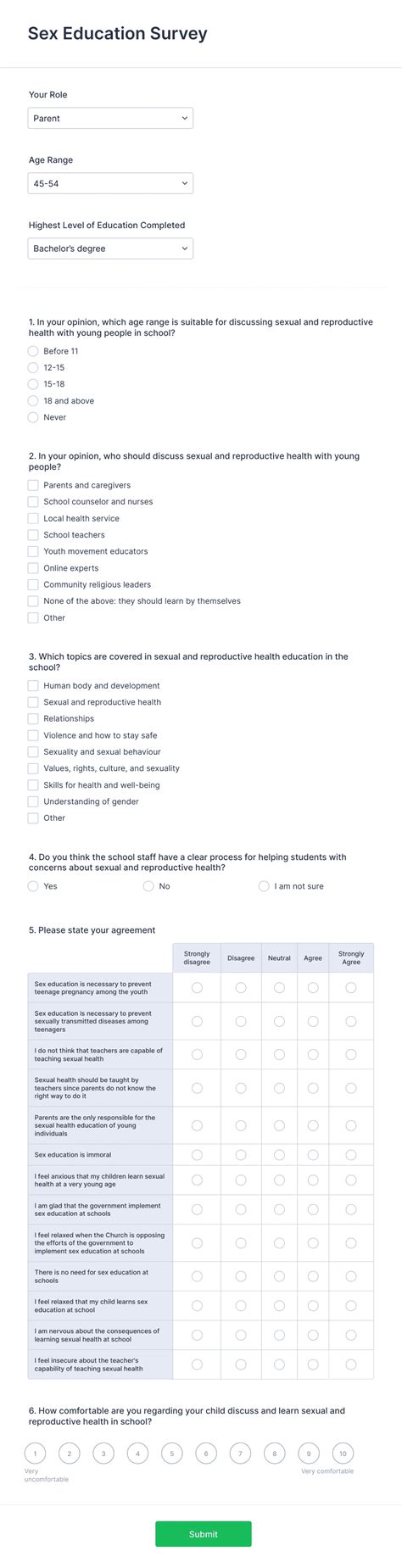 Sex Education Survey Form Template Jotform