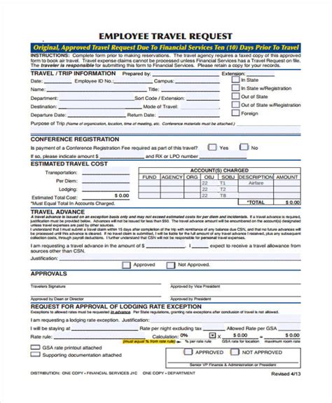 Free Travel Request Form Samples Pdf Ms Word Google Docs Excel