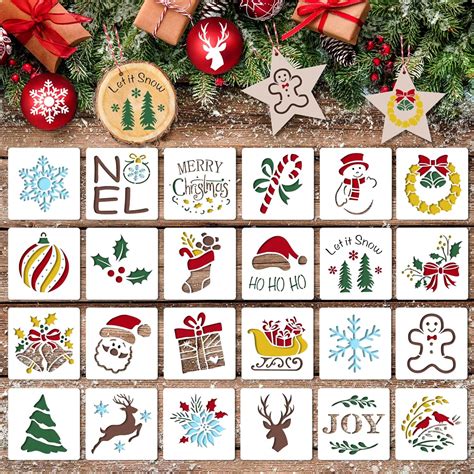 24pcs Christmas Stencils Stencils And Templates For Painting On Wood Fabric Paper Windows