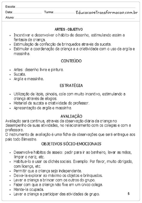 Modelo De Plano De Aula Educa O Infantil Edulearn