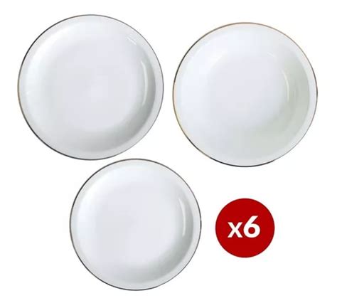 Juego 18 Platos Vajilla Borde Dorado Porcelana Tsuji 499