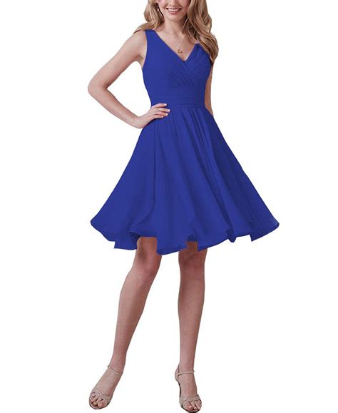 Lover Kiss V Neck Short Bridesmaid Dresses For Women Chiffon Aline Pleat Backless Homecoming