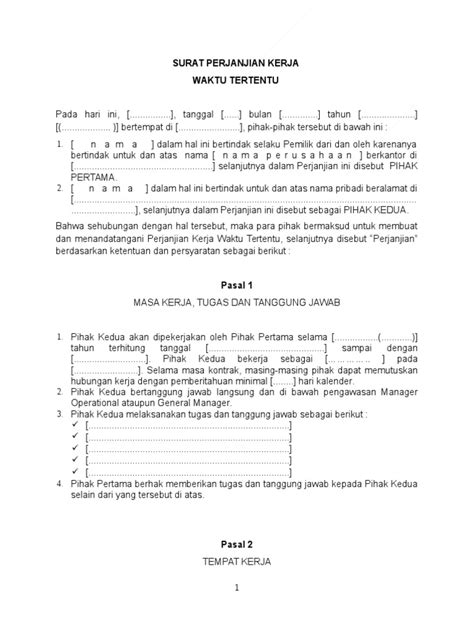 Pdf Surat Perjanjian Kerja Waktu Tertentu Dokumen Tips