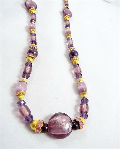 Purple Beaded Necklace Purple Frosted Necklace Statement Necklace Swarovski Crystals By